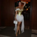 Gold Sheer Mesh Panel Dress Stylish Ribbons Sexy Fit Spring Fashion Perfect for Parties and Nigh