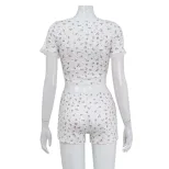 Lace Trim Long Sleeve Cardigan and Floral Print Shorts Set Comfortable Fabric Summer Casual Wear