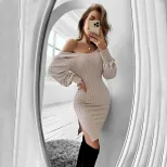 Womens Long Sleeve Bodycon Dress Sexy Backless Design Lace Paneling Textured Fabric Perfect for