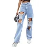 Loose Fit Ripped Denim Jeans Streetwear Style Hip Hop Fashion Flattering Design Womens Casual We