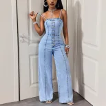 Summer Womens Denim Jumpsuit Casual Sleeveless Adjustable Straps Comfortable Fit Perfect for Out