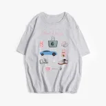 Womens Summer Loose Fit Cotton T Shirt Hand Painted Floral Print Casual Round Neck Short Sleeve