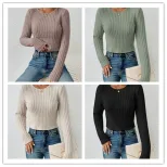Casual Fitted Sweater Solid Color Round Neck Long Sleeve Autumn Winter Wear Ready to Ship low MO