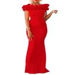 Elegant Mermaid Dress Solid Color Ruffle Trim Slim Fit Evening Gown for Special Occasions Wholes
