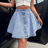 High Waisted Loose Fit Denim Skirt Casual Chic Style Flattering Design Perfect for Everyday Wear