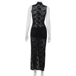 Lace Cheongsam Dress Sleeveless Slim Fit High Slit Elegant Design Perfect for Parties and Specia