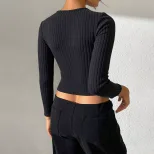 Womens Cropped Long Sleeve T Shirt Minimalist Style Chic Design Spring Summer Fashion Wholesale