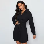 Button Down Long Sleeve Shirt Dress Casual Style Autumn Collection Versatile for Work or Outings
