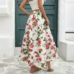 High Waisted Floral Print Skirt Sweet Vacation Style Womens Summer Fashion Wholesale Available