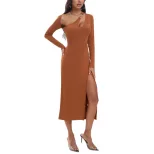 Womens Irregular Hollow Out Bodycon Dress Solid Color Asymmetrical Shoulder Fashionable Elegant