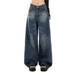 Wide Leg High Waisted Denim Trousers Vintage Style Versatile Design Comfortable Fit Casual Wear