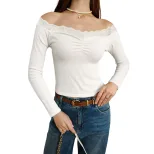 Off Shoulder Lace Top Vintage Style Sweet Aesthetic Long Sleeve Short Length Perfect for Casual