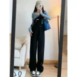 牛仔背带裤女2023春秋季学生宽松显瘦吊带裤大码设计感拖地连体裤