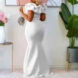 Elegant Mermaid Dress Solid Color Ruffle Trim Slim Fit Evening Gown for Special Occasions Wholes