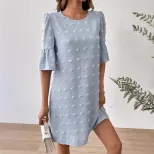 Chiffon Dress for Women Solid Color Short Sleeve Pom Detail Casual Summer Wear Wholesale Availab