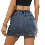 Denim Skirt Distressed Design High Waist Casual Style Perfect for Summer Outings Wholesale Avail