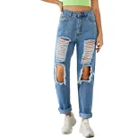 High Waisted Ripped Straight Leg Jeans Stylish Design Casual Fit Spring Summer Wear Wholesale Av