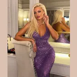 Elegant Mermaid Evening Dress Sexy Low Cut Backless Spaghetti Straps Sequin Detail Perfect for F