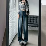 阔腿牛仔裤女秋冬新款高腰显瘦宽松直筒加长垂感拖地梨形身材裤子