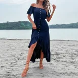 Off Shoulder Irregular Hem Dress Solid Color Summer Vacation Style Lightweight Fabric Wholesale