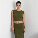 Soft Modal Two Piece Set for Women Sleeveless Top Mermaid Skirt Casual Spring Summer Style Whole