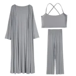 Casual Loose Long Cardigan Set Includes Crop Skirt Cami Top and Pants Perfect for Spring Summer