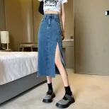 牛仔半身裙女2023夏季新款韩版高腰显瘦时尚复古裙子开叉包臀裙夏