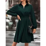 Elegant Slim Fit Solid Color Dress Womens Fashion European and American Style Casual or Formal W