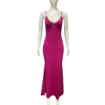 Lace Trimmed Backless Maxi Dress Elegant Sleeveless Design Sexy Fit Perfect for Evening Parties