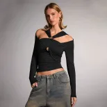 Fashionable Womens T Shirt Off Shoulder Slim Fit Street Style Spring Summer Casual Wear Wholesal