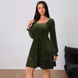 French Style Velvet Midi Dress Elegant Burgundy Color Spring Summer Collection Wholesale Availab