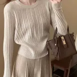 High Waist Pleated Knit Two Piece Set for Women Casual Chic Style Available in Gray White and Black Wholesale Ready