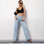 High Waisted Wide Leg Jeans Summer Style Tie Design Washed Fabric Casual Wear for Women Ready to