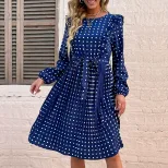 Ruffled Long Sleeve Polka Dot Dress Fashionable Autumn Winter Style Perfect for Casual or Formal