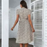 Plus Size Leopard Print V Neck Beach Dress Summer Vacation Style Comfortable and Stylish Wholesa