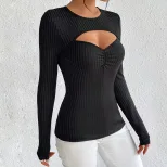 Slim Fit Long Sleeve Knit Top Sexy Hollow Design Ribbed Fabric Autumn Winter Style Wholesale Ava