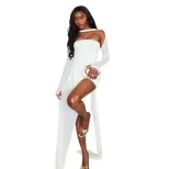 Bodycon Dress Solid Color Off Shoulder Long Sleeve Slim Fit Lightweight Evening Wear or Party Wh