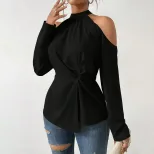 Womens Elegant Cold Shoulder Long Sleeve T Shirt Chic Design Spring Summer Style High Quality Fa