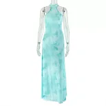 Casual A Line Dress Halter Neck Color Block Waist Defining Lightweight Fabric Beachwear or Summe