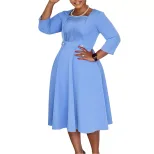 Plus Size Womens Dress Elegant Solid Color Ruffled Design Square Neck High Waist Fashion for Cas