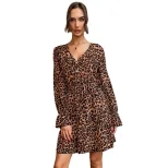 Spring Womens Long Sleeve V Neck Leopard Print Dress Trendy Design Comfortable Fabric Versatile