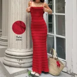 Red Lace Ruffled Cami Dress Slim Fit Elegant Design Unique Style Perfect for Parties and Special