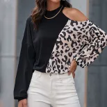 Casual Womens Long Sleeve Hollow Out Cold Shoulder T Shirt Half High Neck Lightweight Fabric Sty