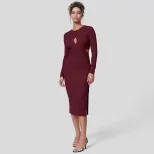 Slim Fit Hollow Out Long Sleeve Dress Solid Color Round Neck Bodycon Side Slit Elegant for Eveni