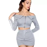 Off Shoulder Long Sleeve Crop Top Stylish Design High Waist Drawstring Fall Fashion Perfect for