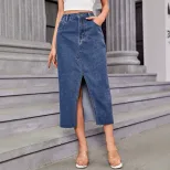 Denim Skirt High Split Casual Style Comfortable Fit Perfect for Summer Outings Wholesale Availab