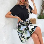 Elegant Summer Dress Fashionable Floral Print Color Block Design Comfortable Fit Perfect for Cas