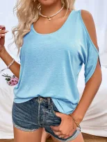 Womens Batwing Sleeve T Shirt Loose Fit Round Neck Off Shoulder Trendy Design Casual Wear Summer