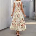 Elegant Floral Print Dress Summer Style Lace Trim European and American Design Wholesale Availab