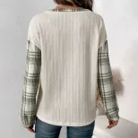 Casual Vintage Plaid Patchwork Top Textured Fabric Simple Design Autumn Style Wholesale Availabl